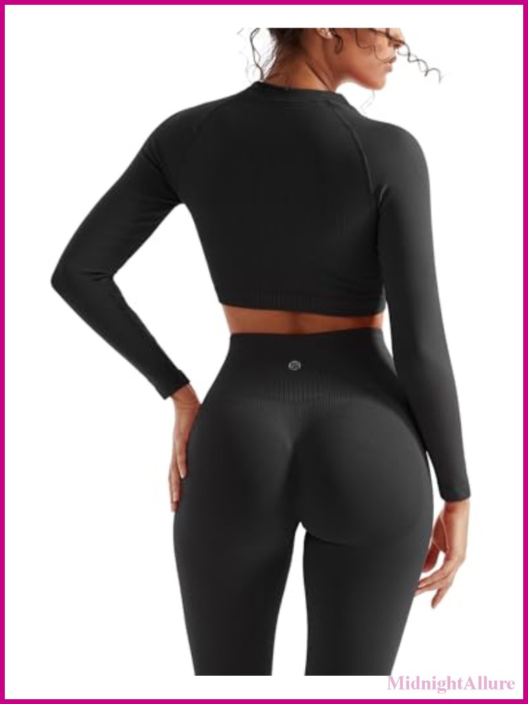 Hidden Scrunch Butt Lifting Workout Set Seamless Ribbed Leggings Crop Top